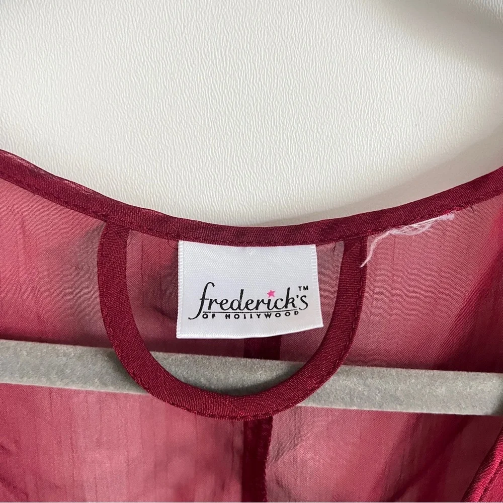 Frederick’s of Hollywood Y2K Burgundy Red Long Sleeve Slip Cover Dress Lingerie - Picture 6 of 10